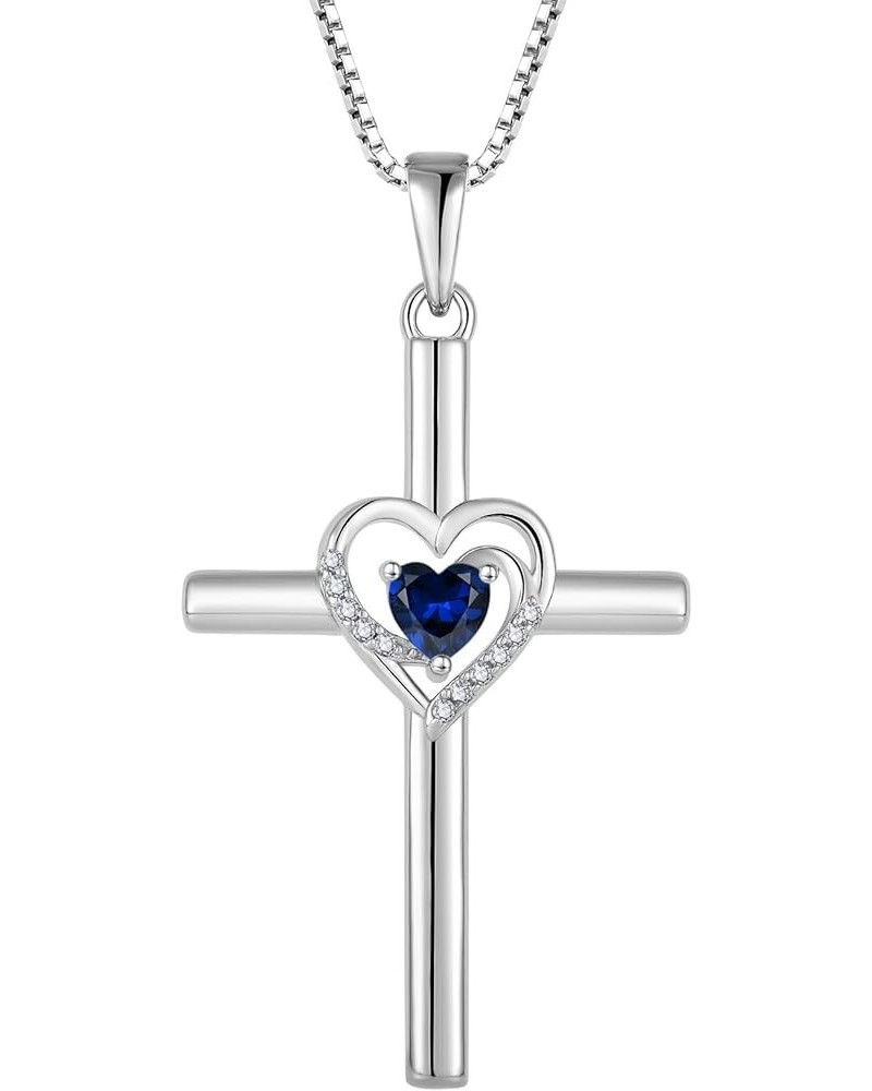 Cross Necklace for Women 925 Sterling Silver Heart Birthstone Pendant Necklace Crucifix Religious Gemstone Jewelry Gift for W...