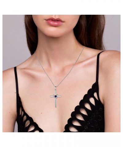 Cross Necklace for Women 925 Sterling Silver Heart Birthstone Pendant Necklace Crucifix Religious Gemstone Jewelry Gift for W...