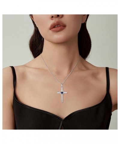 Cross Necklace for Women 925 Sterling Silver Heart Birthstone Pendant Necklace Crucifix Religious Gemstone Jewelry Gift for W...