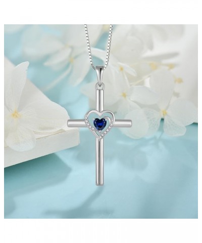 Cross Necklace for Women 925 Sterling Silver Heart Birthstone Pendant Necklace Crucifix Religious Gemstone Jewelry Gift for W...