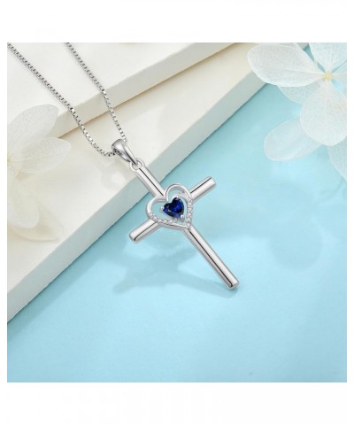 Cross Necklace for Women 925 Sterling Silver Heart Birthstone Pendant Necklace Crucifix Religious Gemstone Jewelry Gift for W...