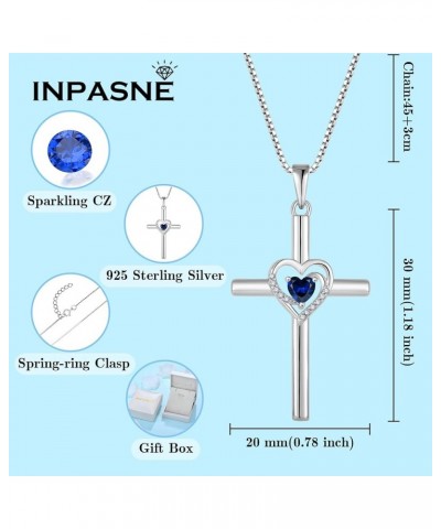 Cross Necklace for Women 925 Sterling Silver Heart Birthstone Pendant Necklace Crucifix Religious Gemstone Jewelry Gift for W...