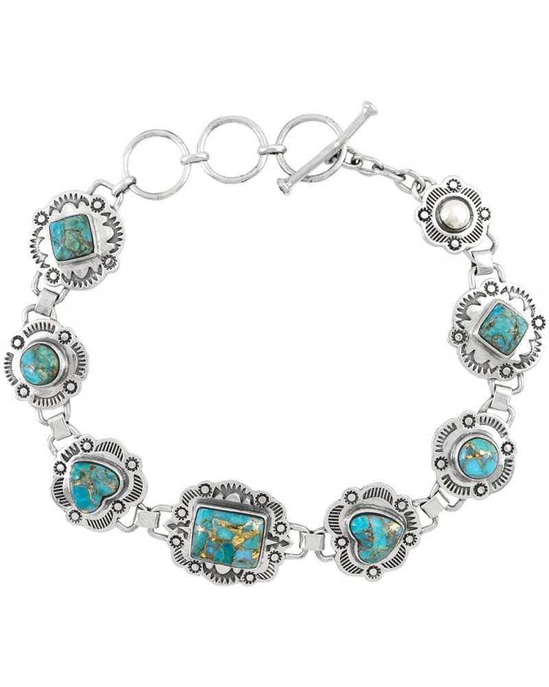 Turquoise Bracelet Sterling Silver 925 Genuine Turquoise Link Bracelet Sky Matrix $43.68 Bracelets