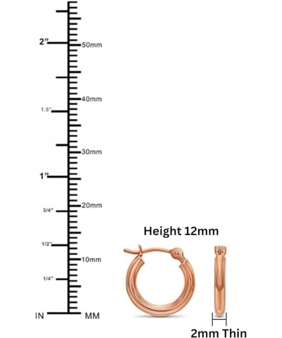 14K Rose Gold Classic Shiny Polished Round Hoop Earrings, 2mm tube 12mm (0.48 inch) $33.60 Earrings