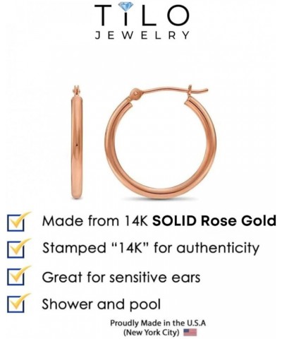 14K Rose Gold Classic Shiny Polished Round Hoop Earrings, 2mm tube 12mm (0.48 inch) $33.60 Earrings