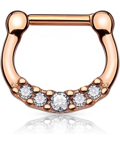 16g Tiny Surgical Steel & Titanium IP Plated CZ Gemmed Septum Clicker Hoop Ring Rose Gold Tone $10.25 Body Jewelry