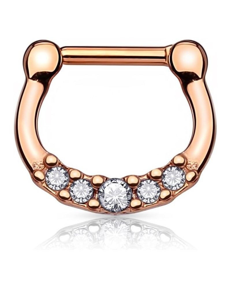 16g Tiny Surgical Steel & Titanium IP Plated CZ Gemmed Septum Clicker Hoop Ring Rose Gold Tone $10.25 Body Jewelry