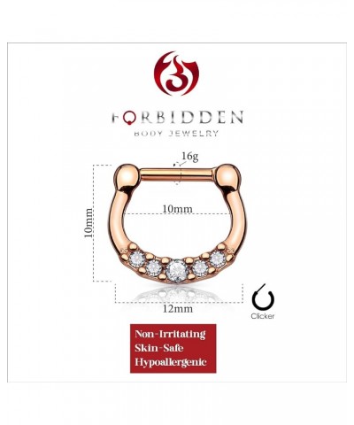 16g Tiny Surgical Steel & Titanium IP Plated CZ Gemmed Septum Clicker Hoop Ring Rose Gold Tone $10.25 Body Jewelry