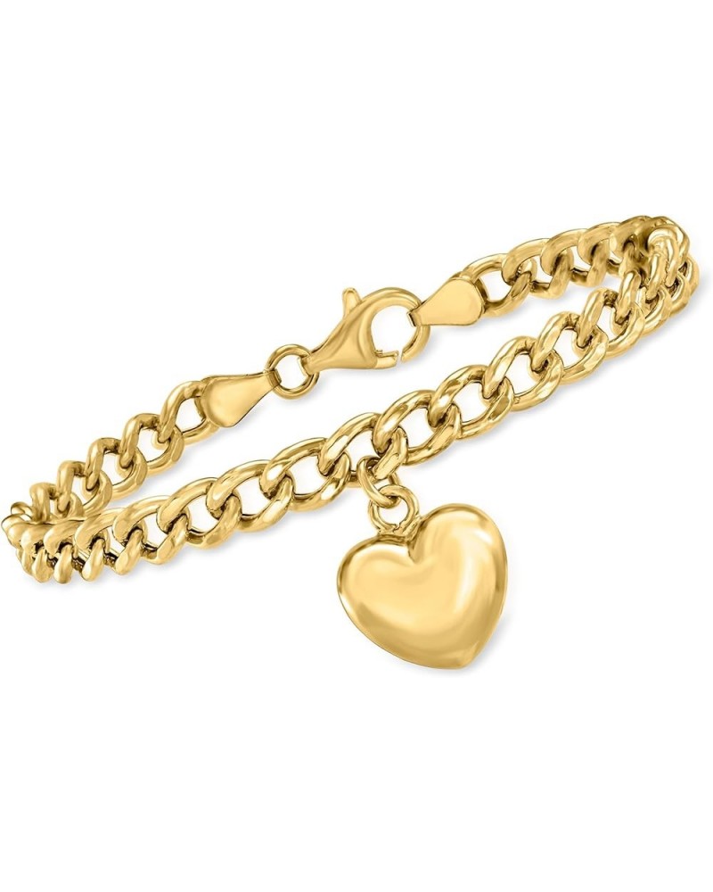 Italian 18kt Gold Over Sterling Puffed Heart Curb-Link Bracelet 7.0 Inches $47.12 Bracelets