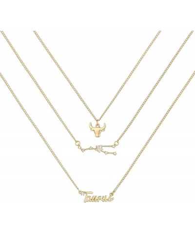 3A Zirconia 14K Gold Plated 12 Constellation Pendant Necklace with Letter Horoscope Zodiac Sign for Women Taurus-Gold $9.59 N...