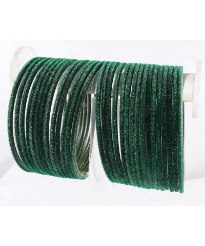 ZULKA Non-Precious Metal Base Metal with Velvet worked Glossy Finished Bangle Set For Women and Girls DarkGreen 2.4 Inches $2...