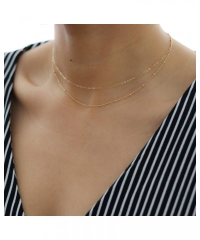 Gold Chain Necklace for Women, 14k Gold Plated Thin Beaded Wave Box Chain Necklace Dainty Gold Necklace Simple Layered Gold C...