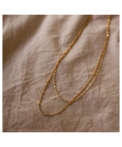 Gold Chain Necklace for Women, 14k Gold Plated Thin Beaded Wave Box Chain Necklace Dainty Gold Necklace Simple Layered Gold C...