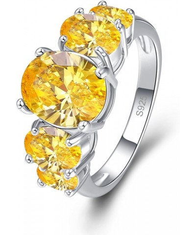 925 Silver Plated Ring Brilliant Oval Cut Citrine Wedding Engagement Ring for Women Size 8 US_9 Yellow $5.39 Rings