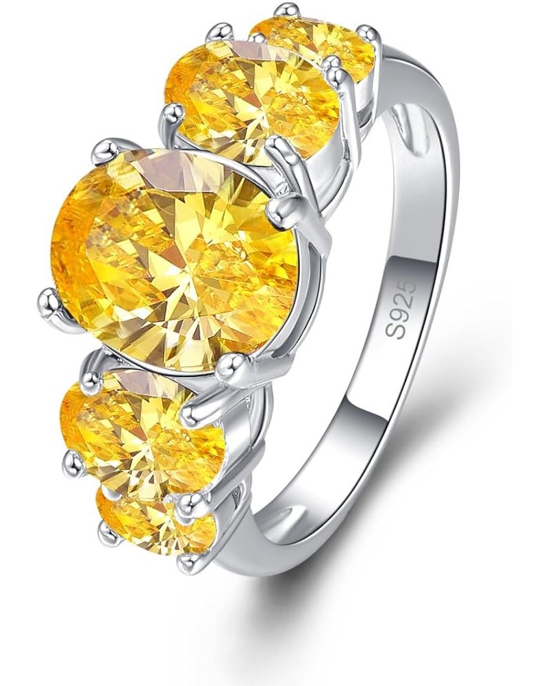 925 Silver Plated Ring Brilliant Oval Cut Citrine Wedding Engagement Ring for Women Size 8 US_9 Yellow $5.39 Rings