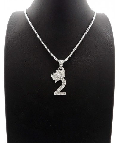 Pave Crown Tilted 1,2,3,4,5,6,7,8,9 Number Pendant 24" Box Chain Necklace in Gold Tone 2 - Silver (Smaller) $13.10 Necklaces