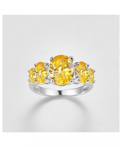 925 Silver Plated Ring Brilliant Oval Cut Citrine Wedding Engagement Ring for Women Size 8 US_9 Yellow $5.39 Rings