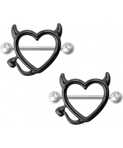 Devil Heart Nipple Rings Surgical Steel 316L Nipple Piercing Bar Piercing Jewelry for Women Men 2 Black $5.71 Body Jewelry