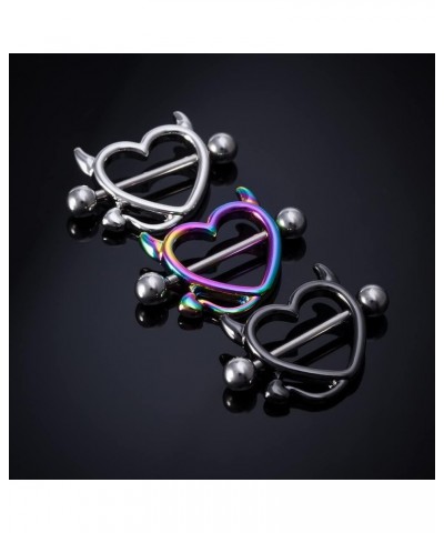 Devil Heart Nipple Rings Surgical Steel 316L Nipple Piercing Bar Piercing Jewelry for Women Men 2 Black $5.71 Body Jewelry