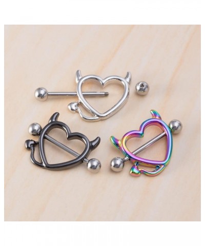 Devil Heart Nipple Rings Surgical Steel 316L Nipple Piercing Bar Piercing Jewelry for Women Men 2 Black $5.71 Body Jewelry