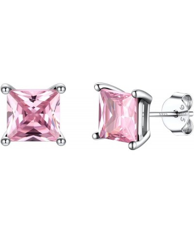 925 Sterling Silver Princess Cut Sparkling Birthstone Stud Earrings for Women Girls, Come with Box 10.Oct(Pink Tourmaline) $1...