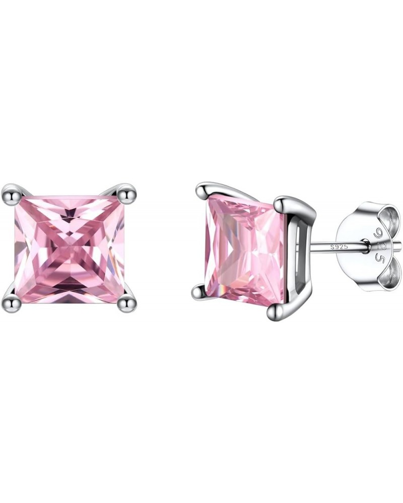 925 Sterling Silver Princess Cut Sparkling Birthstone Stud Earrings for Women Girls, Come with Box 10.Oct(Pink Tourmaline) $1...