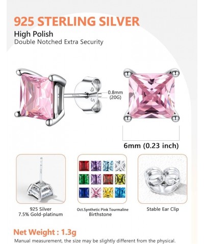 925 Sterling Silver Princess Cut Sparkling Birthstone Stud Earrings for Women Girls, Come with Box 10.Oct(Pink Tourmaline) $1...