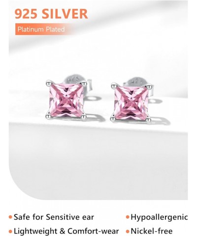 925 Sterling Silver Princess Cut Sparkling Birthstone Stud Earrings for Women Girls, Come with Box 10.Oct(Pink Tourmaline) $1...