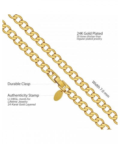 Smooth Rounded Curb Link Chain Necklace 24k Real Gold Plated 7mm 20 inches $20.68 Necklaces