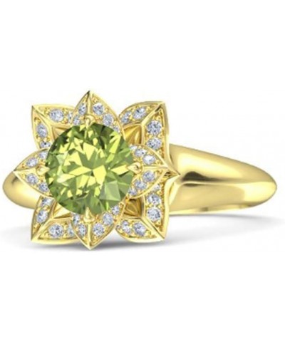 0.72 Ct Round Cut Created Peridot & CZ Diamond Engagement Wedding Lotus Flower Ring for Women in 14K Yellow Gold Over .925 St...