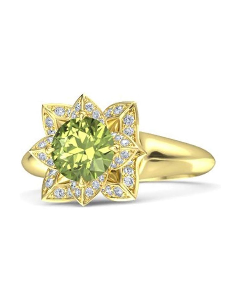 0.72 Ct Round Cut Created Peridot & CZ Diamond Engagement Wedding Lotus Flower Ring for Women in 14K Yellow Gold Over .925 St...