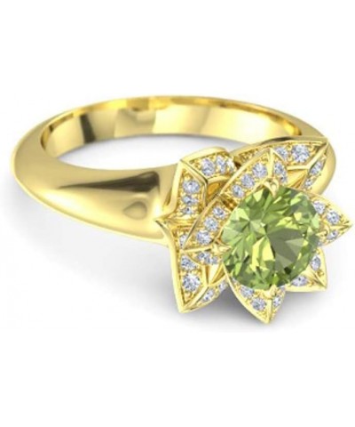 0.72 Ct Round Cut Created Peridot & CZ Diamond Engagement Wedding Lotus Flower Ring for Women in 14K Yellow Gold Over .925 St...