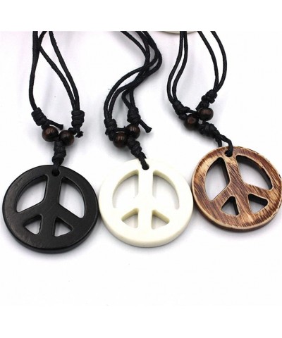 3Pcs Love Peace Sign Hippie Pendant Necklace Vintage Rope Chain Resin Peace Pendant 1960s 1970s Hippie Party Dressing Accesso...