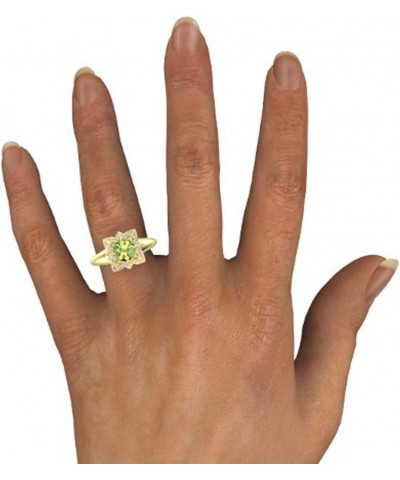 0.72 Ct Round Cut Created Peridot & CZ Diamond Engagement Wedding Lotus Flower Ring for Women in 14K Yellow Gold Over .925 St...