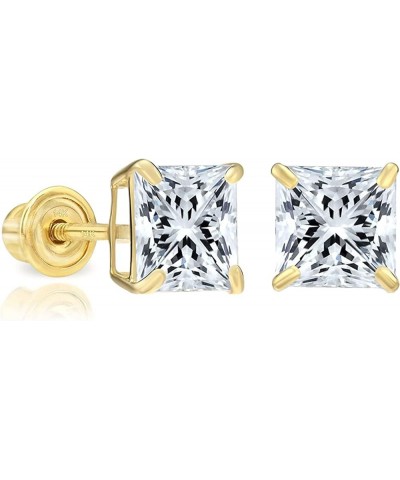 Solid 14k Yellow Gold Solitaire Square Princess-cut CZ Stud Earrings with Secure Screw-backs 6mm $22.78 Earrings