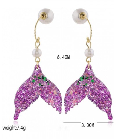 Sequined Mermaid Tail Earrings Fantasy Ocean Light Earrings Purple Fish Tail Earrings Tassel Earrings Creative Ear Hook $8.09...