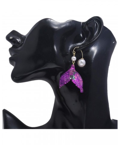 Sequined Mermaid Tail Earrings Fantasy Ocean Light Earrings Purple Fish Tail Earrings Tassel Earrings Creative Ear Hook $8.09...