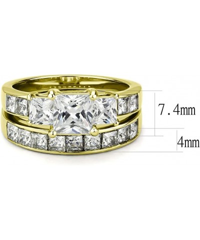 Couples Ring Set Womens 14K Gold Plated 3 Stone Type Engagement Ring Mens Gold Plated Flat Wedding Band Size Women's 10 Men's...