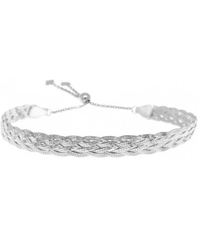 Sterling Silver Braided Herringbone Adjustable Bracelet for Women and Men- Twisted Herringbone, Silver Bolo Bracelets, Slider...