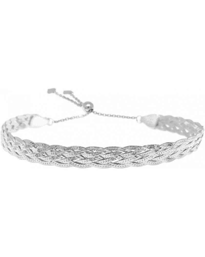 Sterling Silver Braided Herringbone Adjustable Bracelet for Women and Men- Twisted Herringbone, Silver Bolo Bracelets, Slider...