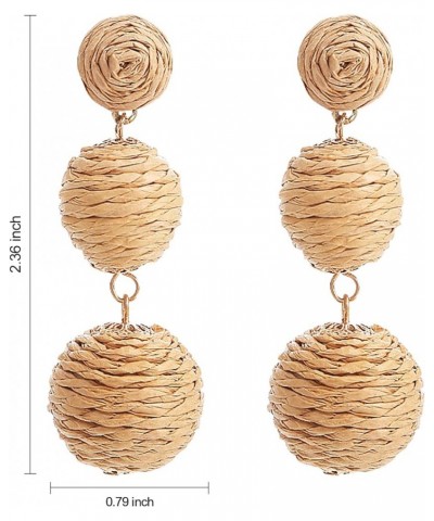 Statement Raffia Earrings for Women Girls Ball Geometric Lantern Ratten Drop Earrings Palm Bohemian Dangle Earrings Summer Tr...