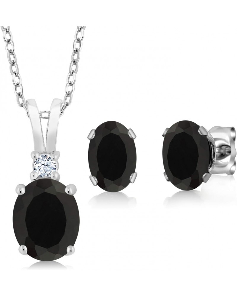 925 Sterling Silver Oval Black Onyx Pendant and Earrings Jewelry Set For Women (3.05 Cttw, Gemstone Birthstone, with 18 Inch ...