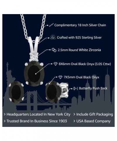 925 Sterling Silver Oval Black Onyx Pendant and Earrings Jewelry Set For Women (3.05 Cttw, Gemstone Birthstone, with 18 Inch ...