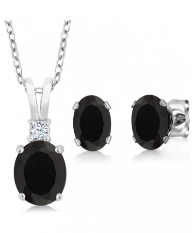 925 Sterling Silver Oval Black Onyx Pendant and Earrings Jewelry Set For Women (3.05 Cttw, Gemstone Birthstone, with 18 Inch ...