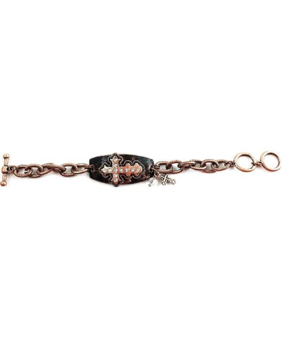 Western Vintage Hammered Plate Cross Chain Rhinestone Bracelet Copper $18.57 Bracelets