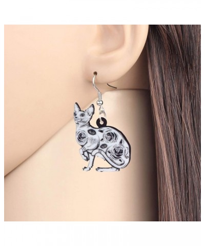 Acrylic Sweet Sphynx Canadian Hairless Cat Earrings for Women Girl Jewelry Loverly Charms Grey $7.14 Earrings