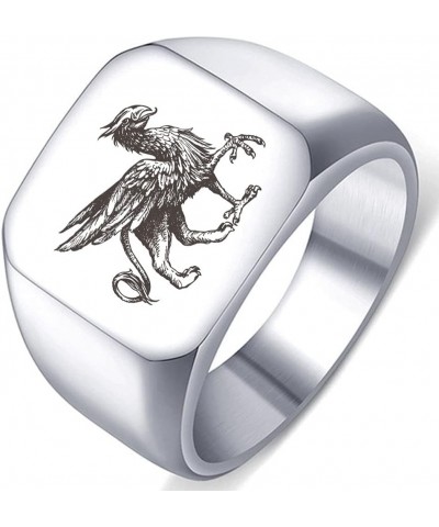 Stainless Steel Sketch Griffin Hand Drawn Mens Womens Engraved Symbol Trible Jewelry Ring 1.Silver 17MMx18MM $5.67 Rings