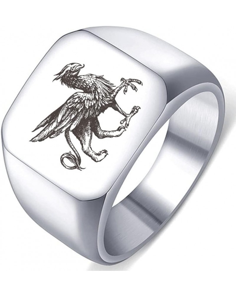 Stainless Steel Sketch Griffin Hand Drawn Mens Womens Engraved Symbol Trible Jewelry Ring 1.Silver 17MMx18MM $5.67 Rings