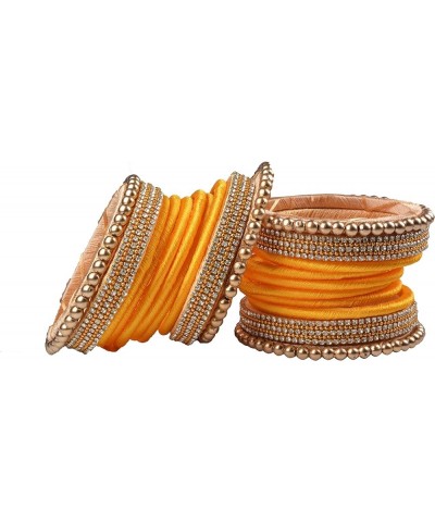 Designer Rhinestone Beaded Silk Thread Bangles Set, Handmade Silk Dori Bangle Set for Women & Girls Yellow 2.6 $10.56 Bracelets