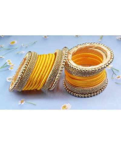 Designer Rhinestone Beaded Silk Thread Bangles Set, Handmade Silk Dori Bangle Set for Women & Girls Yellow 2.6 $10.56 Bracelets